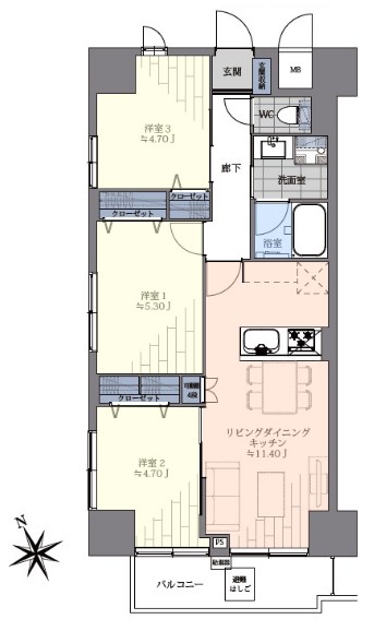 ライオンズマンション板橋3階　間取図