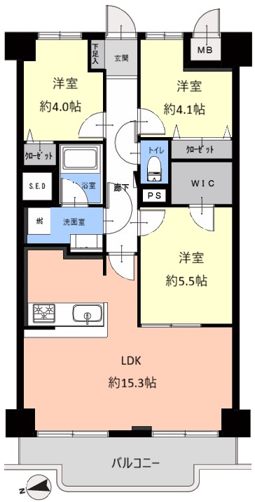 蓮根ファミールハイツ1号棟5階　間取図