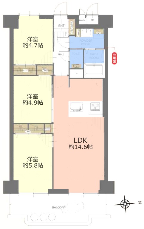 蓮根ファミールハイツ1号棟6階　間取図