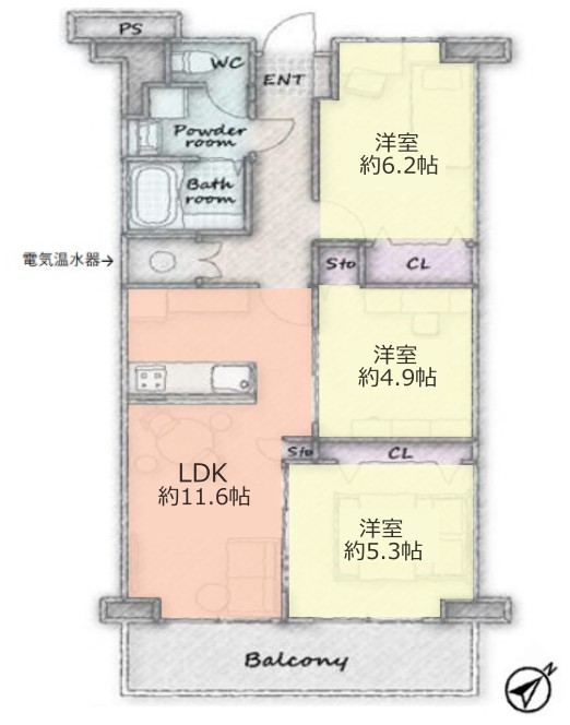 蓮根サンハイツ7階　間取図