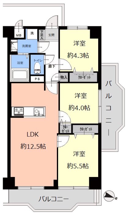洋伸小豆沢公園マンション3階 間取図