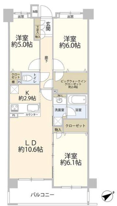 クレストフォルム浮間公園ゴールドクレスト3階　間取図