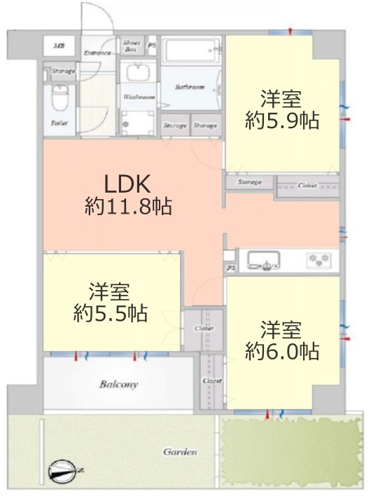 キャッスルマンション浮間舟渡1階　間取図