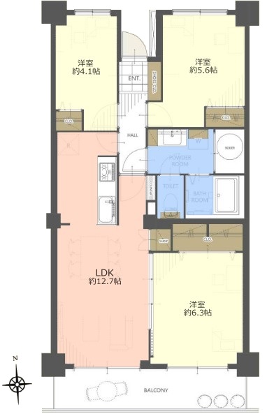 小豆沢パークファミリアB棟6階 間取図