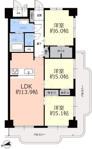 蓮根ファミールハイツ2号棟4階　間取図