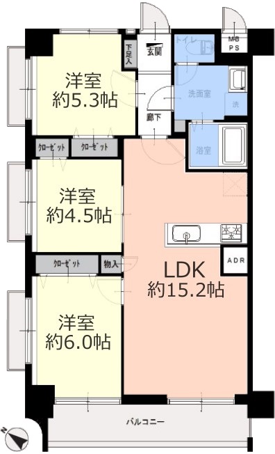 志村坂上見次公園マンション3階　間取図