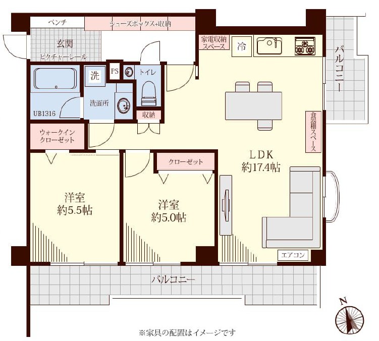 朝日常盤台マンション2階　間取図