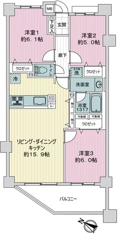 コスモ小豆沢公園3階 間取図