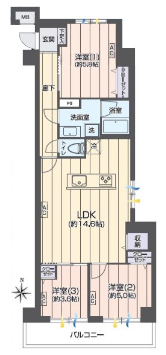 宮本37ハイツ3階　間取図