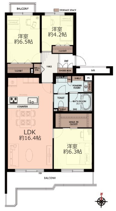 光が丘パークタウンゆりの木通り北住宅6号棟1階 間取図