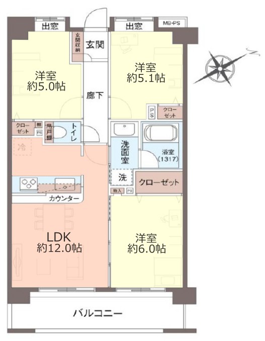 ライオンズマンション西高島平溝下公園弐番館5階 間取図
