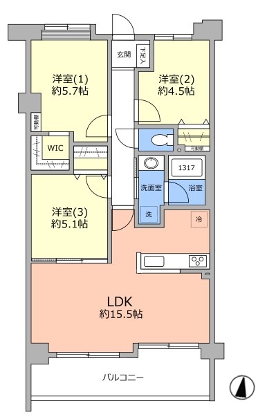 ダイアパレス若葉弐番館3階　間取図