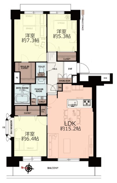光が丘パークタウンゆりの木通り北住宅5号棟5階 間取図