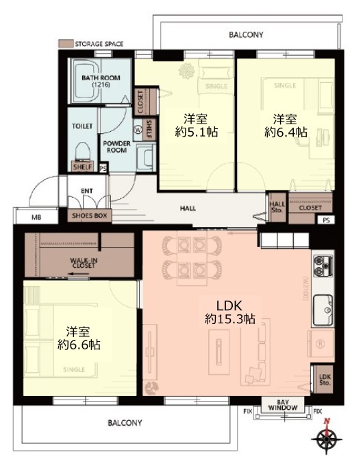 新蓮根団地12号棟3階　間取図