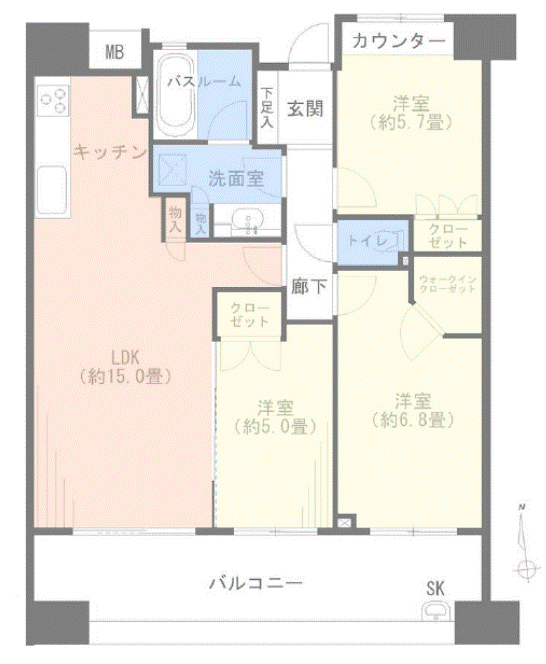 西台パークホームズ3階　間取図