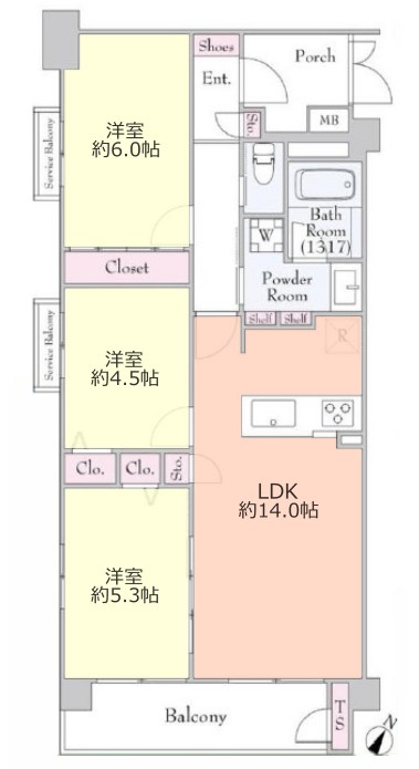 レーベンハイム常盤台8番館4階 間取図